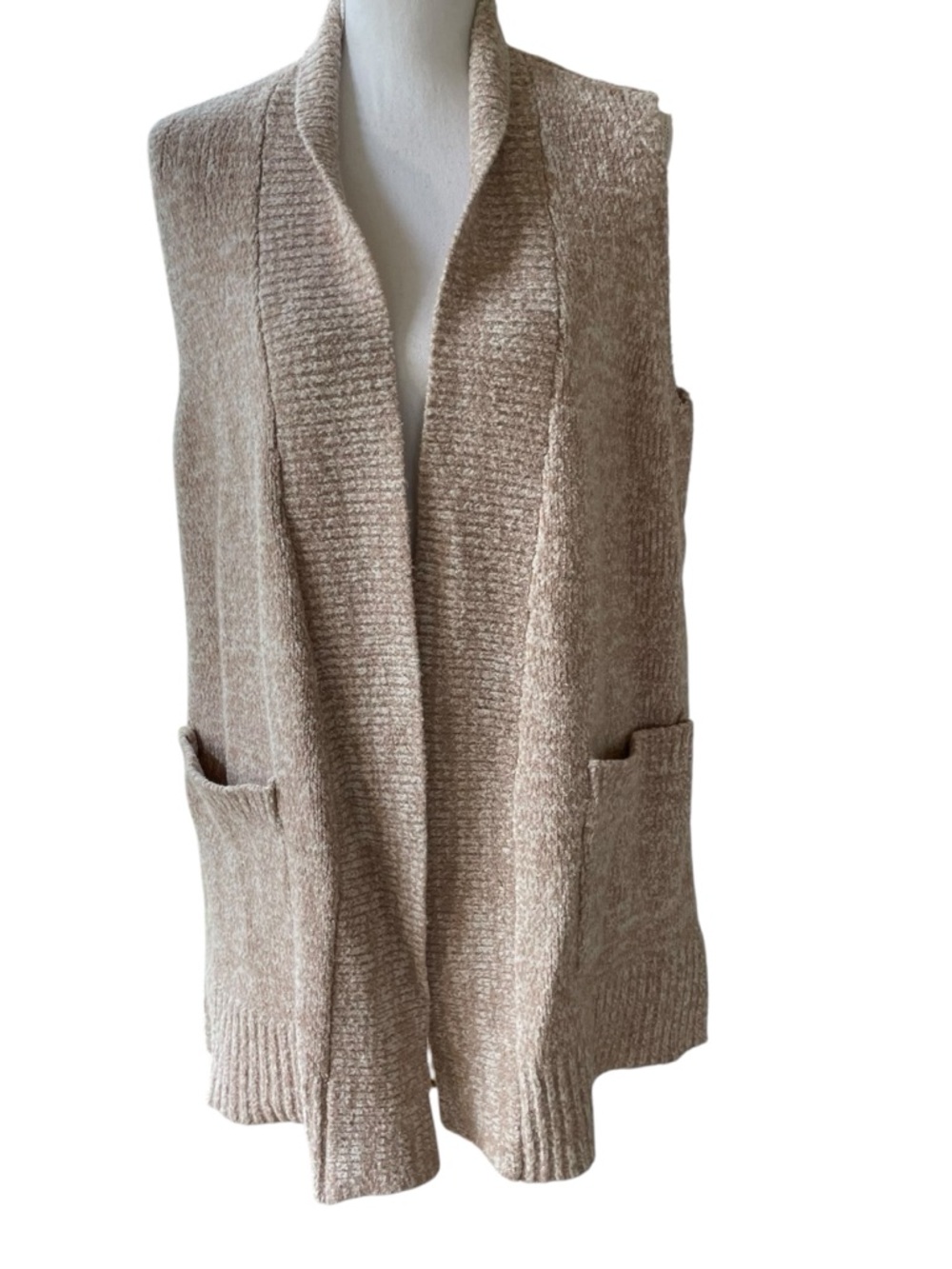 Loft Long Beige Open Front Sweater Vest.  Size L/XL